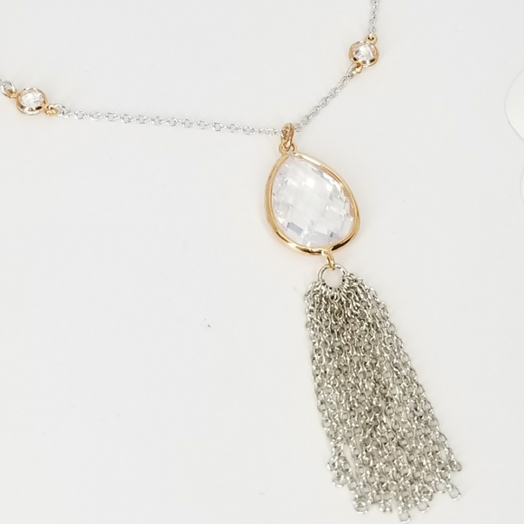 Two Tones Pear CZ by the yard Tassel Necklace - Picture 4 of 8